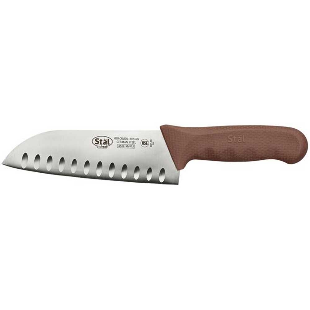 Winco Stal Santoku Knife with Brown Polypropylene Handle, 7 inch -- 6 per case.