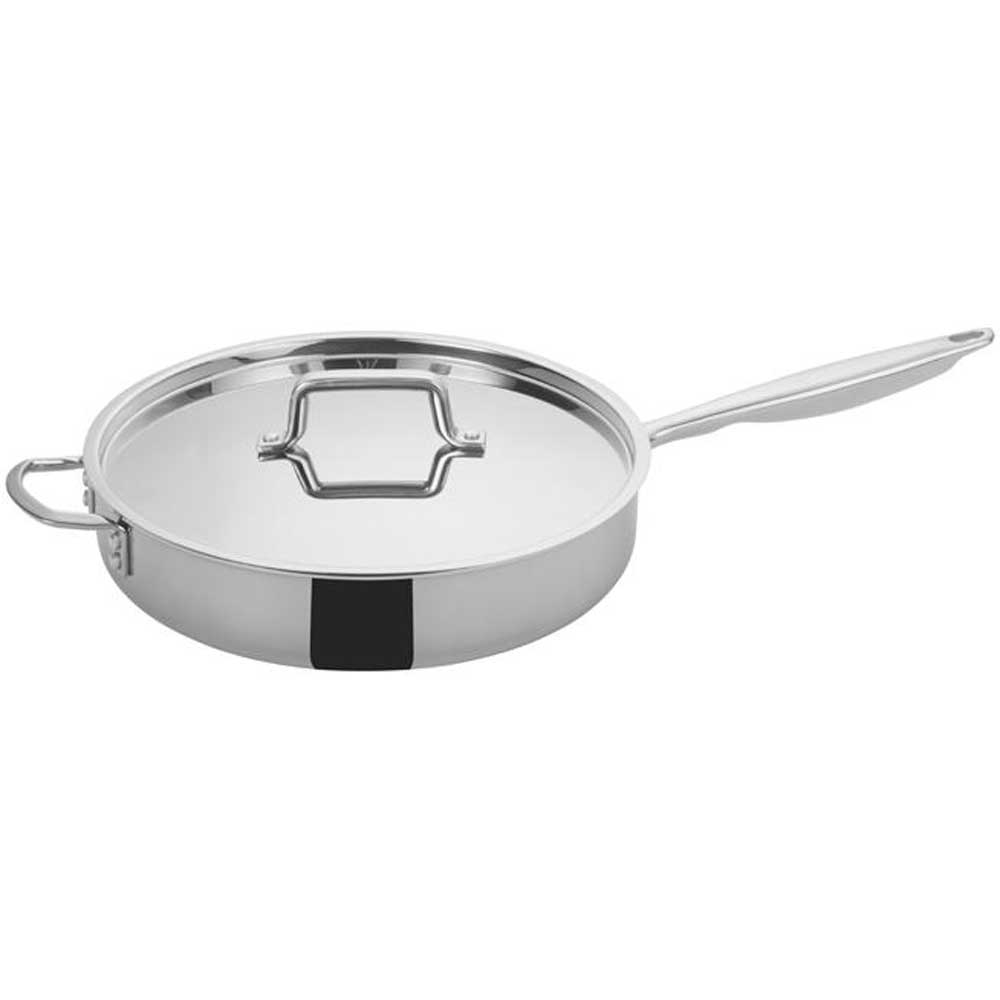 Winco Tri Gen Triply Stainless Steel Helper Handle Saute Pan with Cover, 6 Quart -- 4 per case.