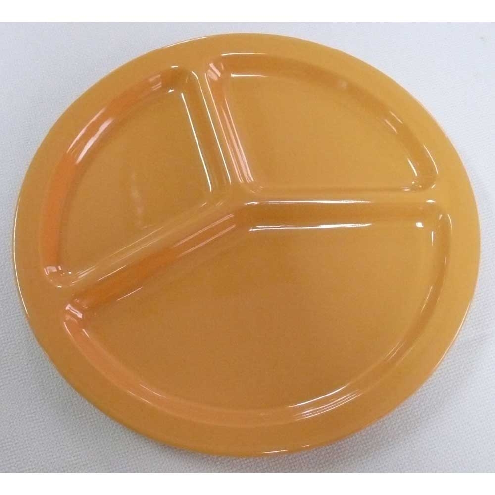 Yanco Milestone Melamine Yellow Round 3 Compartment Plate, 10 1/4 inch Diameter -- 24 per case.
