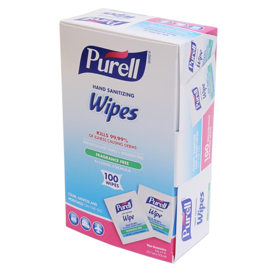 Gojo Purell Sanitizing Hand Wipe - 100 per pack -- 10 packs per case.
