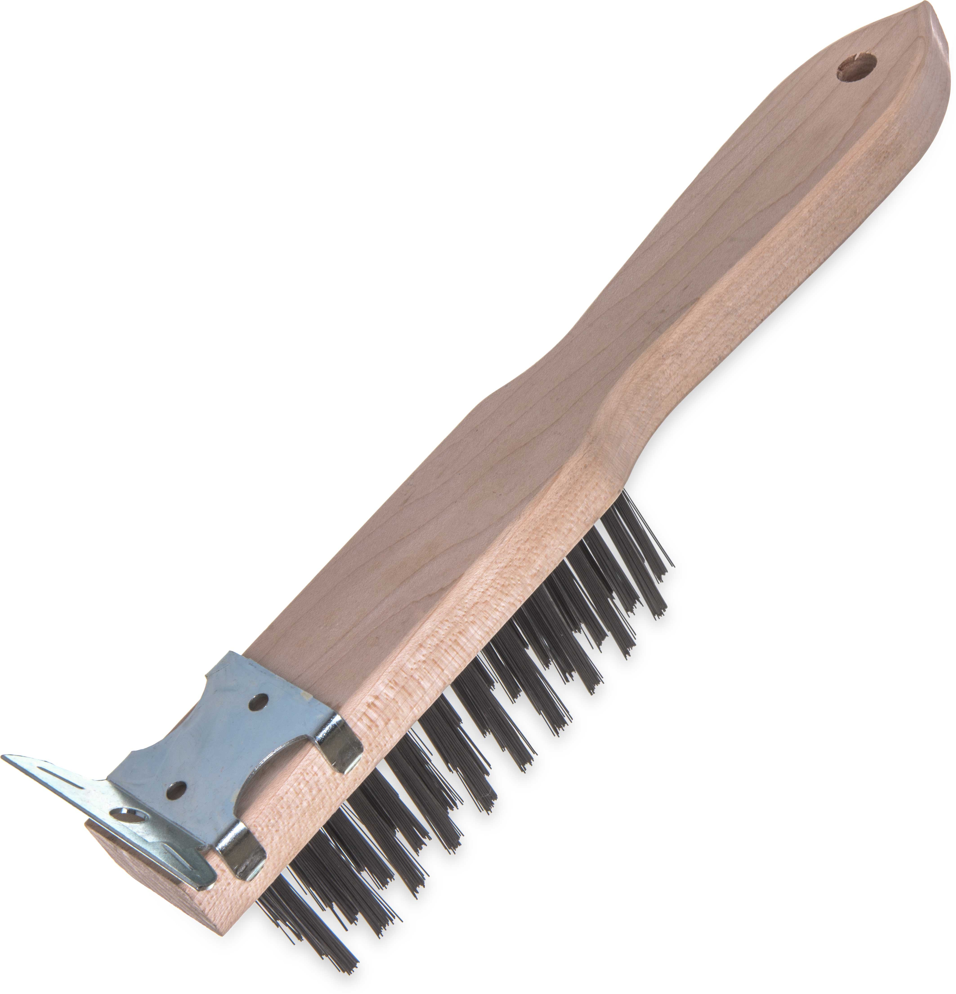 Carlisle Heavy Duty Wood Handle Scraper Brush, 11 Inch, With Carbon Steel Bristle -- 12 Per Case