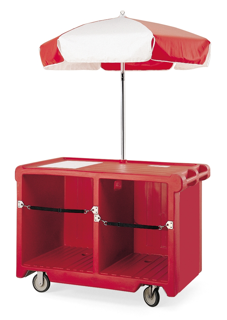 Camcruiser Small Vending Cart, Hot Red, 55 3/16 x 31 1/2 x 93 1/2 inch.