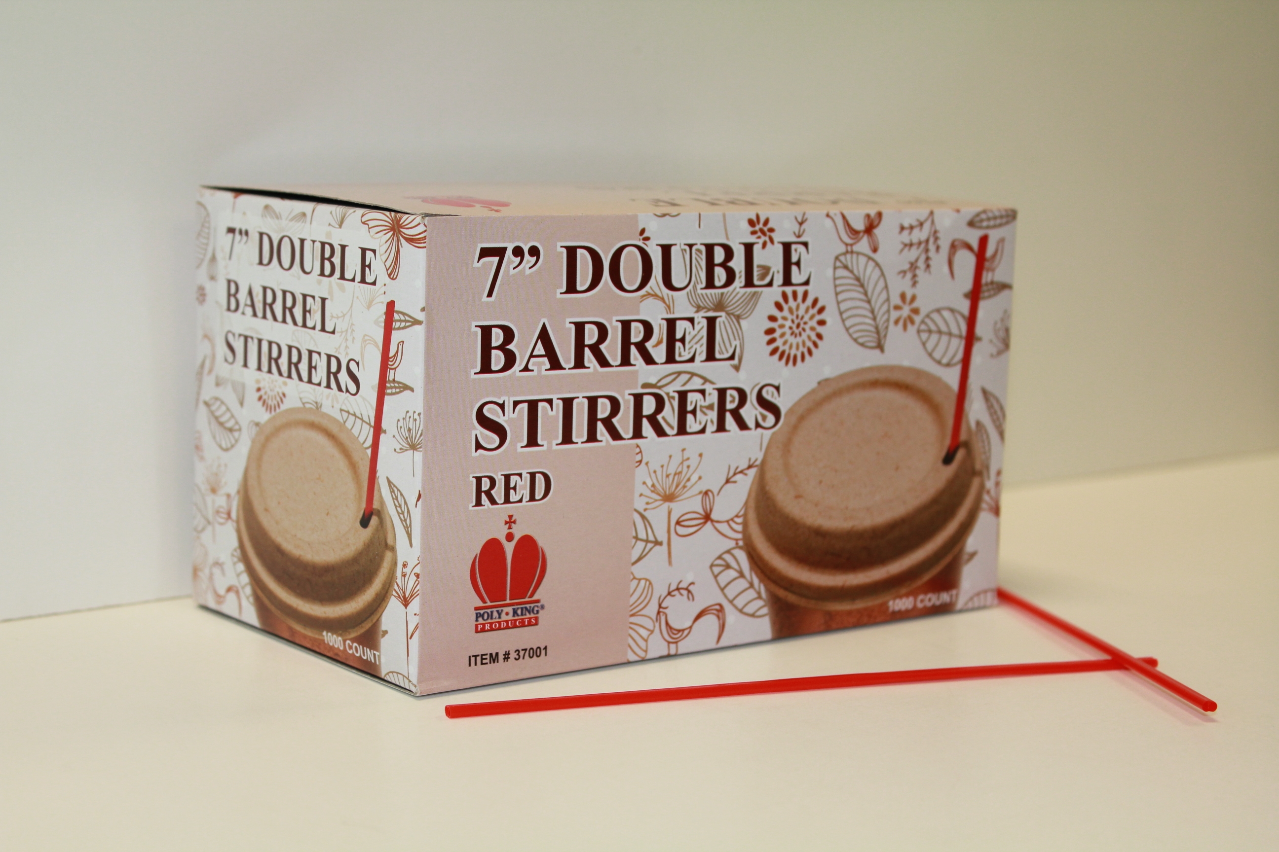 Goldmax Red Unwrapped Double Barrel Stirrer, 7 inch -- 10000 per case.