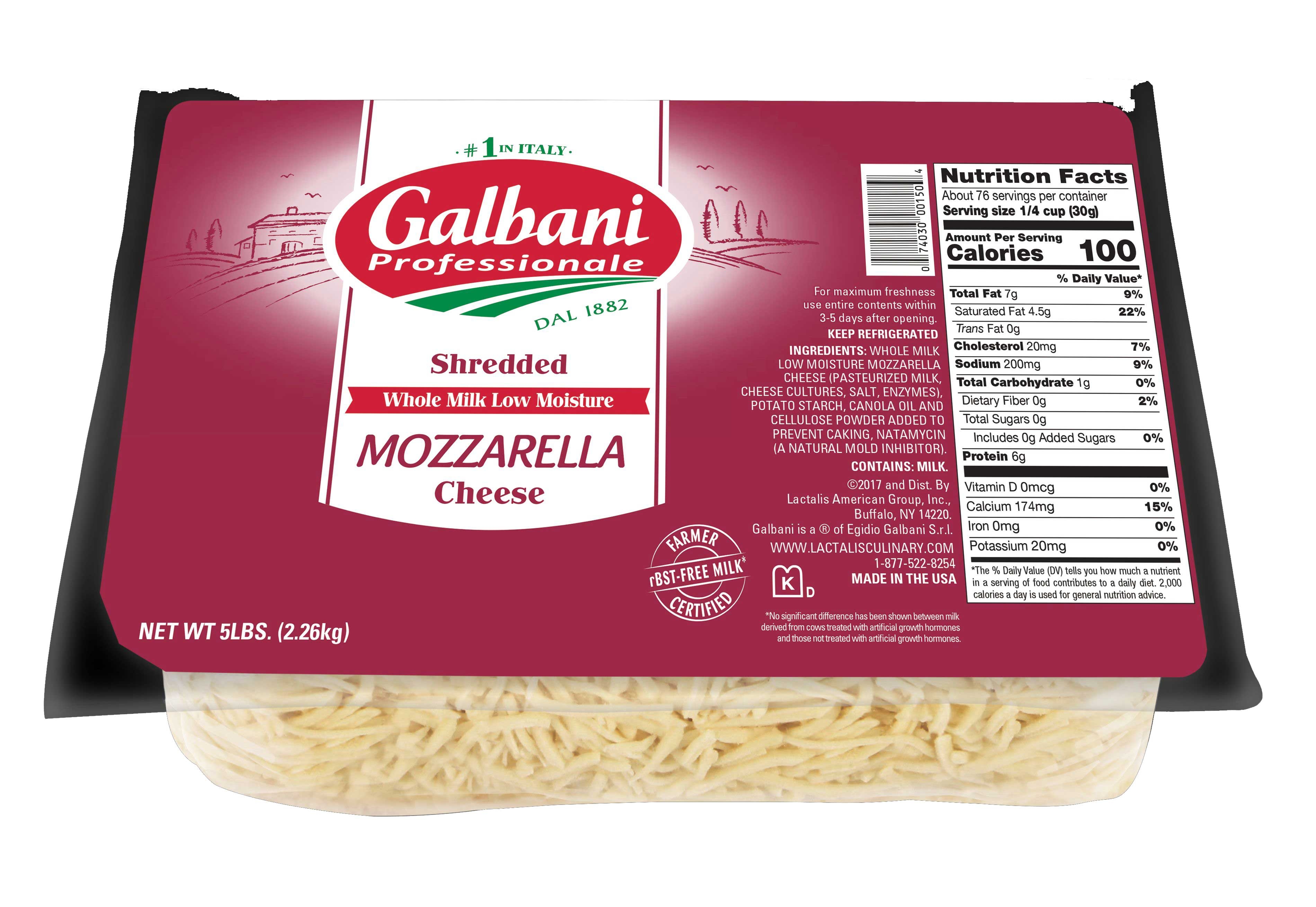 Galbani Professionale Low Moisture Whole Milk Regular Shredded Mozzarella Cheese, 5 Pound -- 6 per case