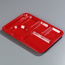 Red Heavy Weight 6 Compartment Left-Hand Melamine Tray -- 12 per case