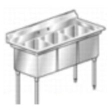 Aero 16 Gauge 430 Stainless Three Compartment NSF Sink, 36.5 x 65 x 26 inch.