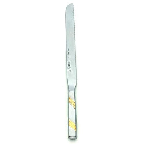 Alegacy Goldcrest Stainless Steel Wave Cut Slicer Knife - Gold Trim, 13 1/2 inch.