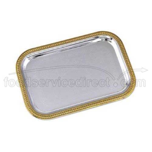Alegacy Stainless Steel Rectangular Gold Trim Cater Tray, 20 1/2 x 14 inch.