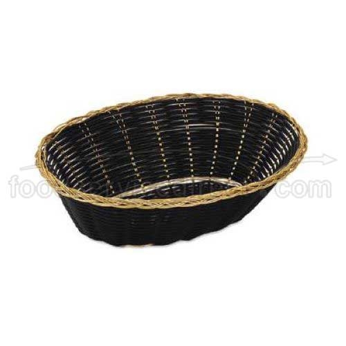 Alegacy Black Vinyl Oval Basket With Gold Rim, 9 X 6 1/2 X 2 3/4 Inch -- 12 Per Case