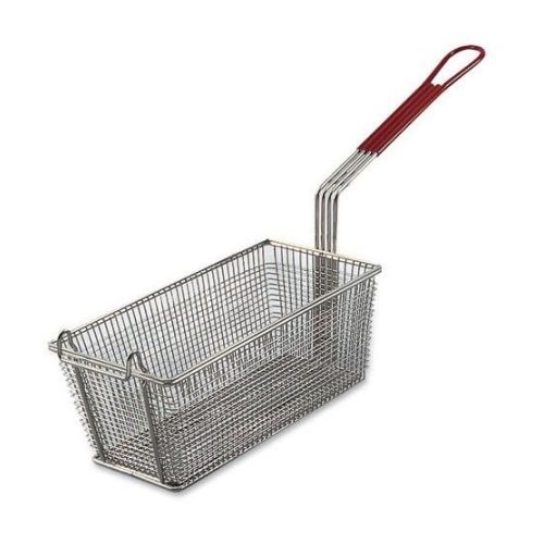 Alegacy Rectangular Wire Fry Basket With Red Plastic Handle, 13 X 5 3/8 X 5 5/8 Inch