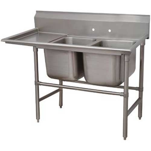 Spec-line 940 Series Stainless Steel Regaline Sink with 2 Compartment, Left Drain Board.Overall Length 58 inch.