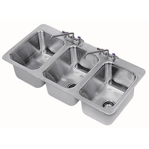 Three Compartment Drop-In Sink Includes Faucet and Drain Overall Size : 38 x 19 inch.