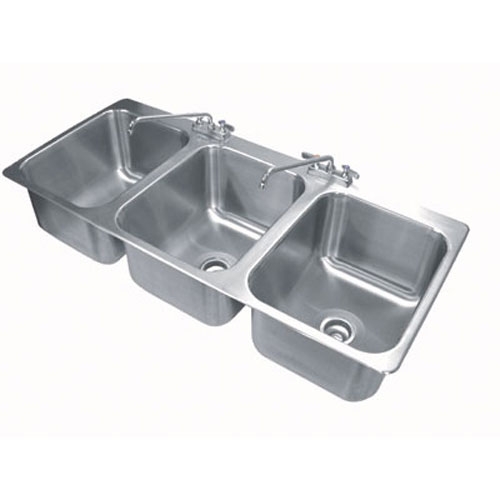 Three Compartment Drop-In Sink Includes Faucet and Drain Overall Size : 56 x 25 inch.