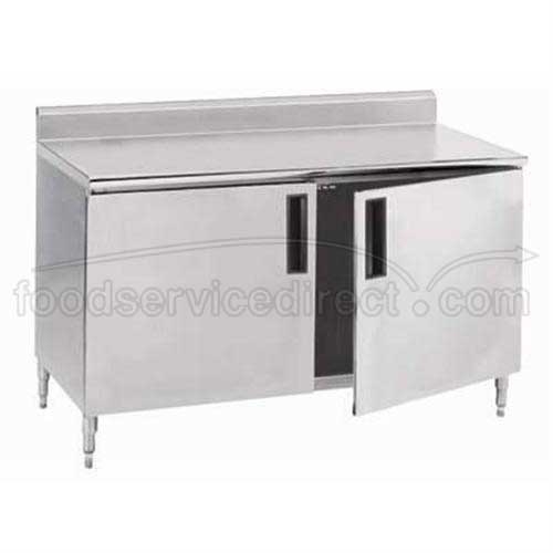 Stainless Steel 5 inch Splash Enclosed Base Work Table With Hinge Door, 24X120 inch.