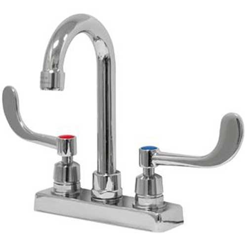 Deck Mounted Gooseneck Faucet with Wrist handles.