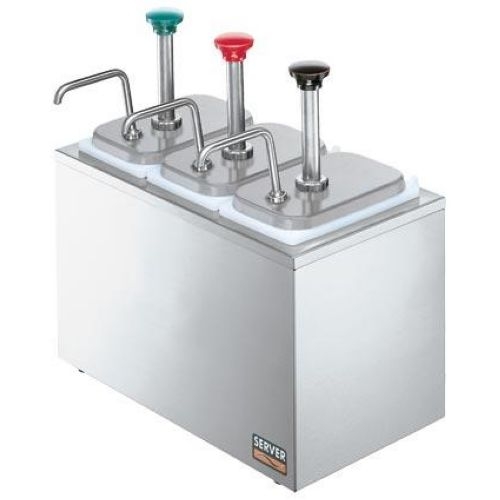Server Insulated 3 Pump and Fountain Jar Stainless Steel Combo Serving Bar, 19.375 x 15.5 x 8.812 inch.