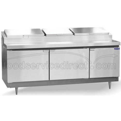 Norlake Standard Three Stainless Steel Door Refrigerated Food Preparation Table, 43 1/2 x 71 3/4 x 35 inch.