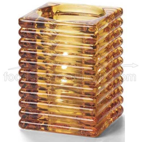 Hollowicks Block Amber Horizontal Rib Glass Lamp, 4 1/8 Inch Height