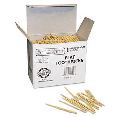Chenille Kraft Flat Wood Toothpicks, Wood, Natural, 2500/Pack
