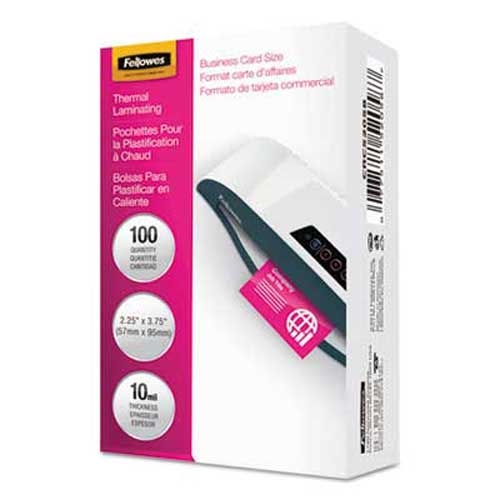 Fellowes Laminating Pouch, 10mil, 2 1/4 x 3 3/4, Business Card Size, 100/Pack