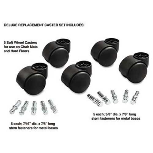 Master Caster Deluxe Futura Casters, 100 lbs./Caster, Polyurethane, B and K Stems, Soft, 5/Set