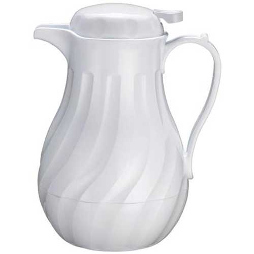 Winco White Swirl Push Button Insulated Beverage Server, 64 Ounce -- 6 per case.
