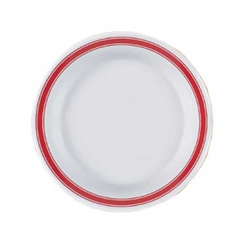 Yanco Houston Melamine Round Red Band/White Plate, 10 1/2 inch Diameter -- 24 per case.