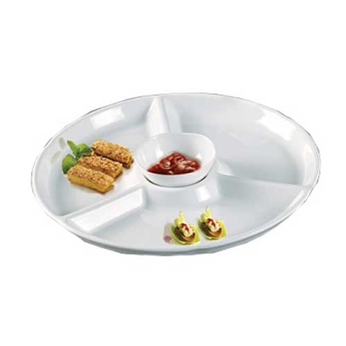 Yanco Rome Melamine White Round 4 Compartment Plate, 12 1/4 x 12 1/4 x 1 inch -- 12 per case.