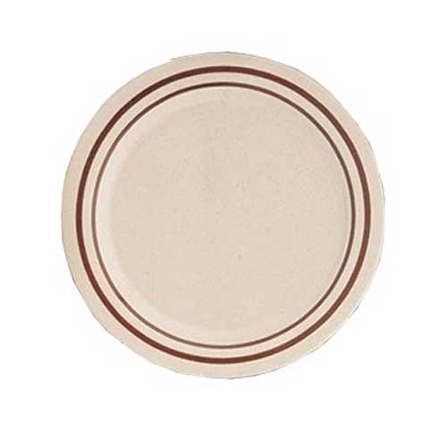 Yanco Sesame Melamine Round Brown Band/Beige Dinner Plate, 7 1/4 x 7 1/4 inch -- 48 per case.