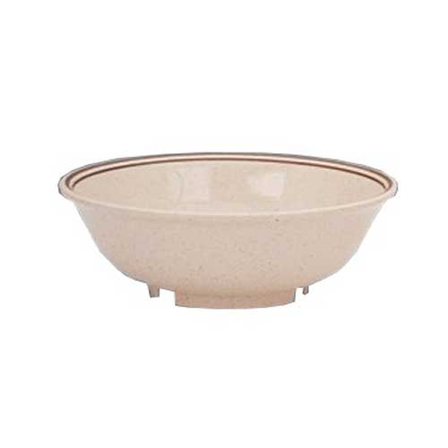Yanco Sesame Melamine Round Rimmed Brown Band/Beige Soup Bowl, 32 Ounce -- 48 per case.