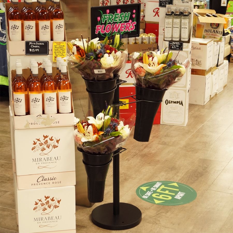 Mobile Merchandisers Black Floral Stand With 3 Plastic Vases And Sign Frame, 16 X 50 X 16 Inch