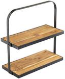 Tablecraft Acacia and Black Powder Coated Metal Collapsible Rectangular Two-Tiered Display Stand, 17.3 x 8 x 18 inch