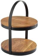 Tablecraft Acacia and Black Powder Coated Metal Collapsible Round Two-Tiered Display Stand, 12 x 11.4 x 16 inch