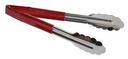 Tablecraft Stainless Steel Vinyl-Coated V-Hinge Tong with Red Handle, 9 inch