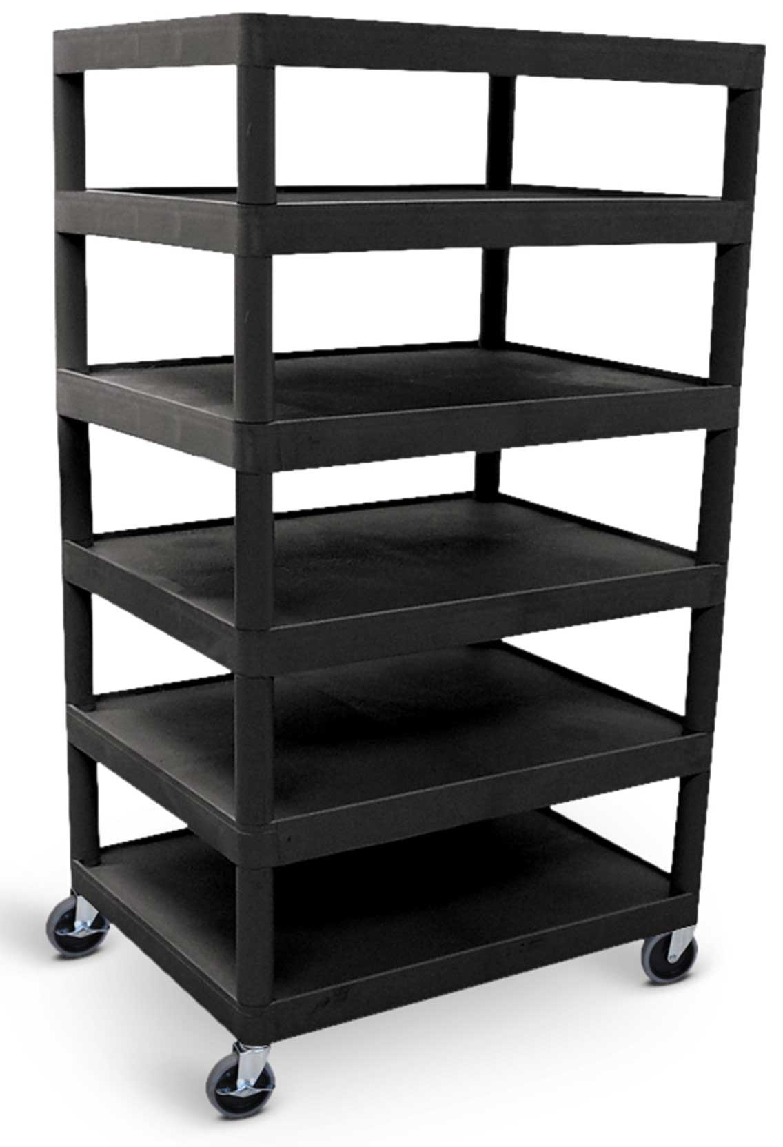 Luxor Black Plastic Six Flat-shelf Structural Foam Cart, 32 X 24 X 58.25 Inch