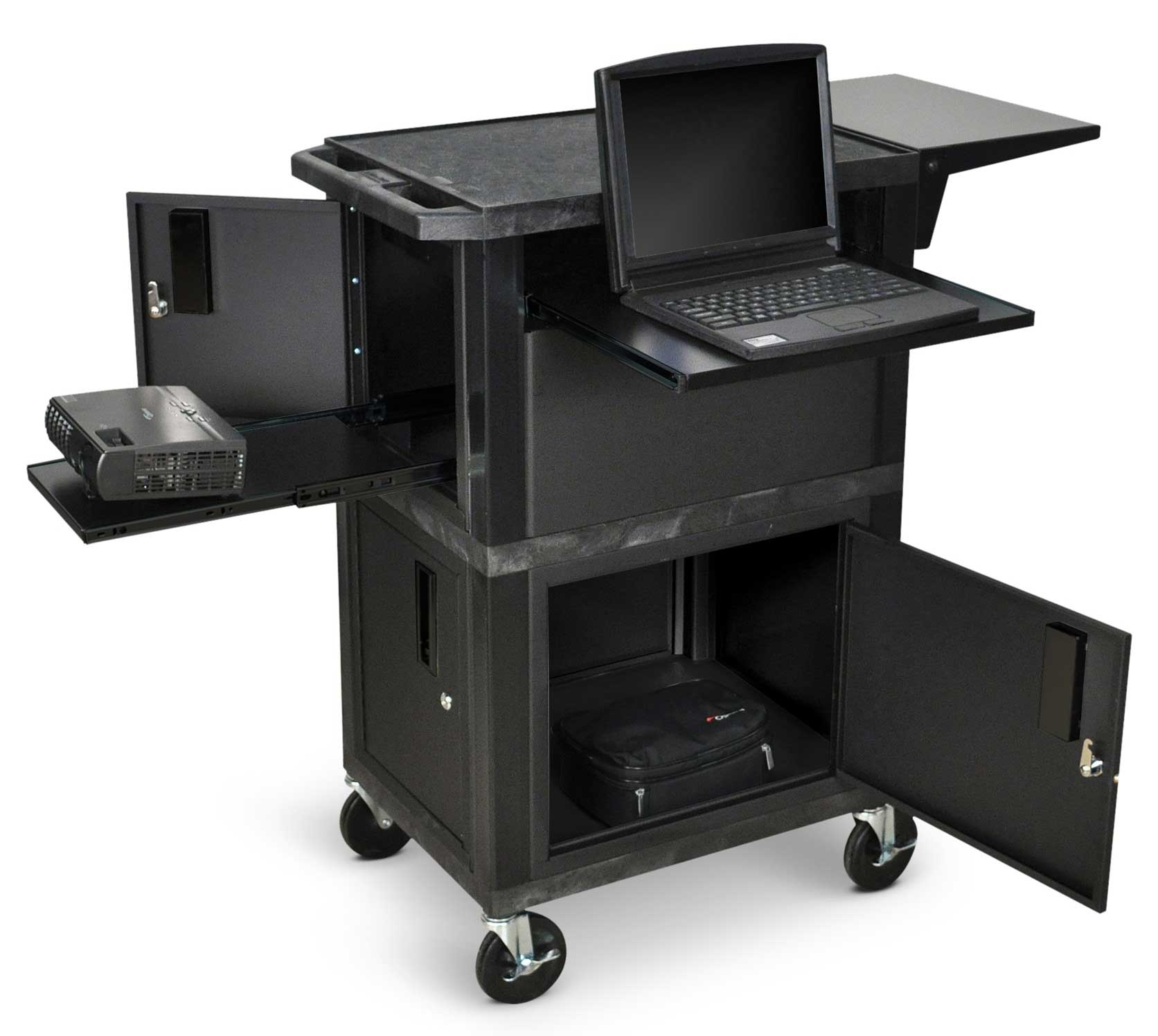 Luxor Black Ultimate Presentation Station With Cabinets, 18 X 24 X 41 Inch