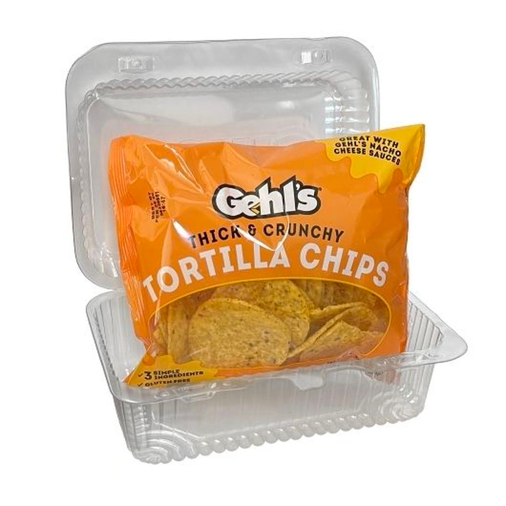 Gehls Tortilla Chips with Plastic Tray - 3 oz. bag, 30 per case