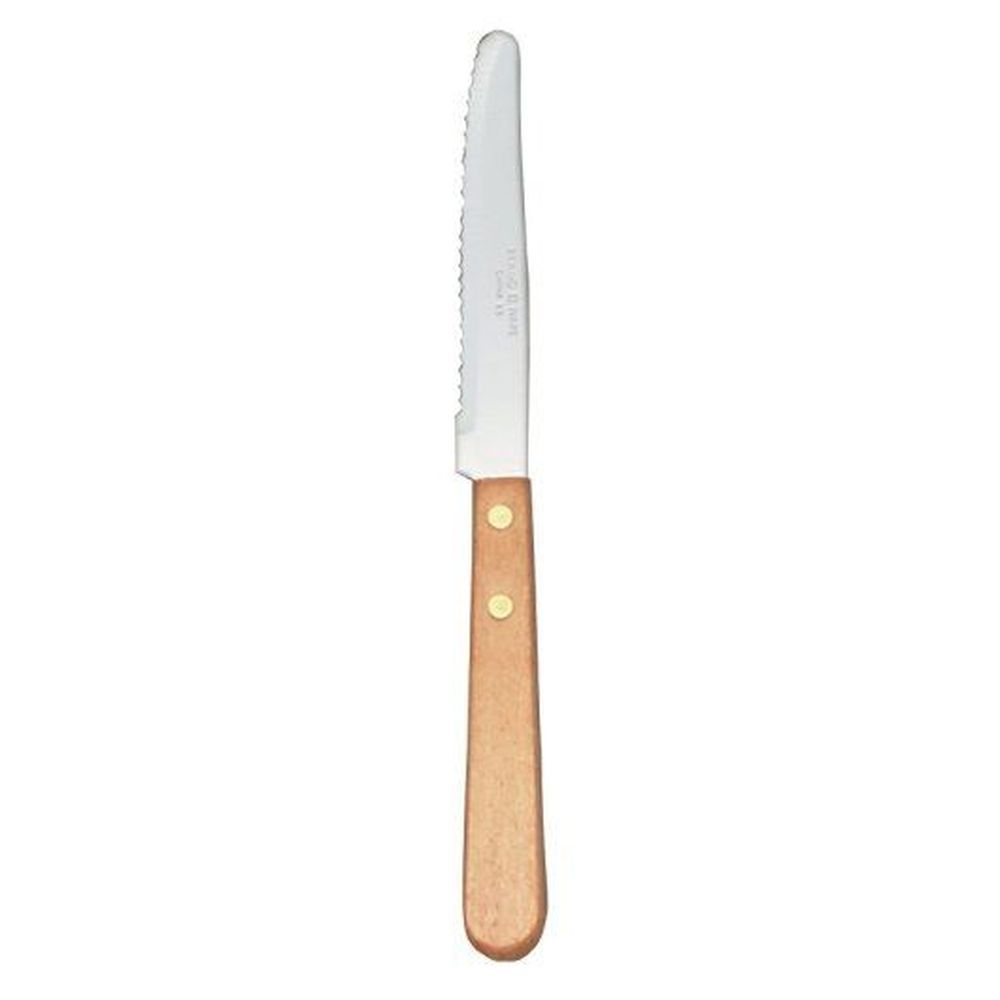 World Tableware 8.5 Inch 13/0 Stainless Steel Round Tip Steak Knife With Wood Handle, 24 Count
