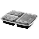 Black Base Rectangle Three Compartment Takeout Container with Clear Lid