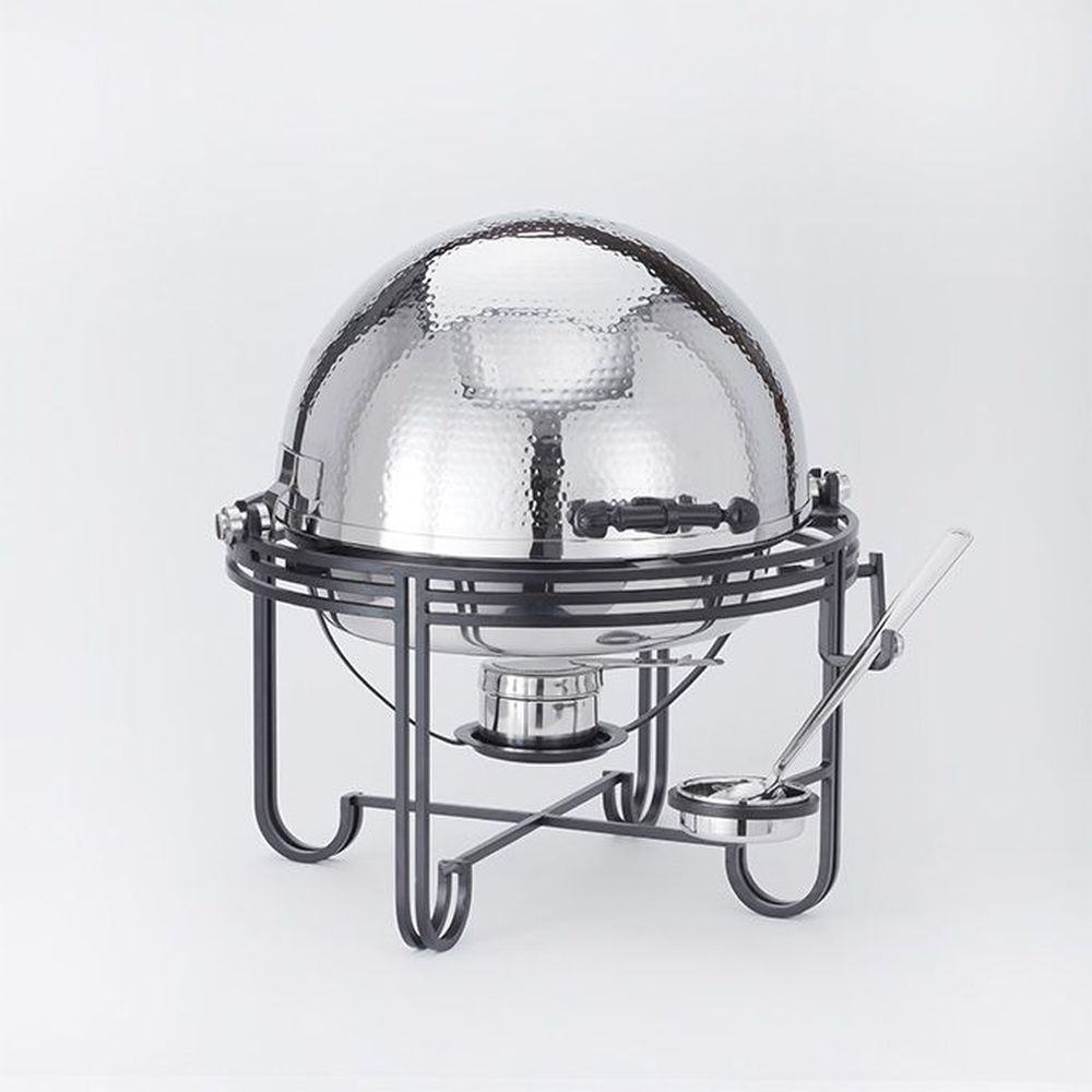 American Metalcraft Mesa Hammered Stainless Steel Round 6 Quart Roll Top Chafer With Wrought Iron Stand, 19-1/2 X 21 X 19-1/2 Inch