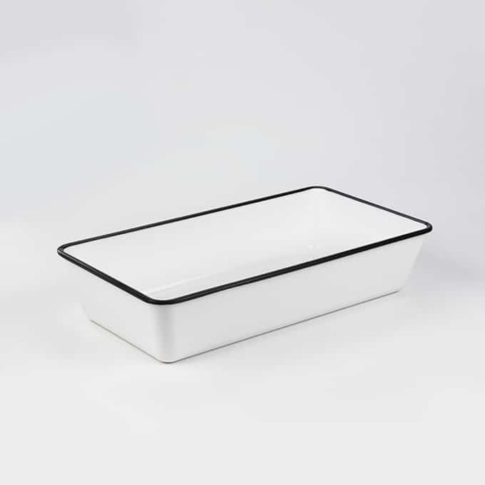 American Metalcraft Black Rimmed White Melamine 144 Ounce Rectangular Bowl, 8 X 15 X 3-1/8 Inch