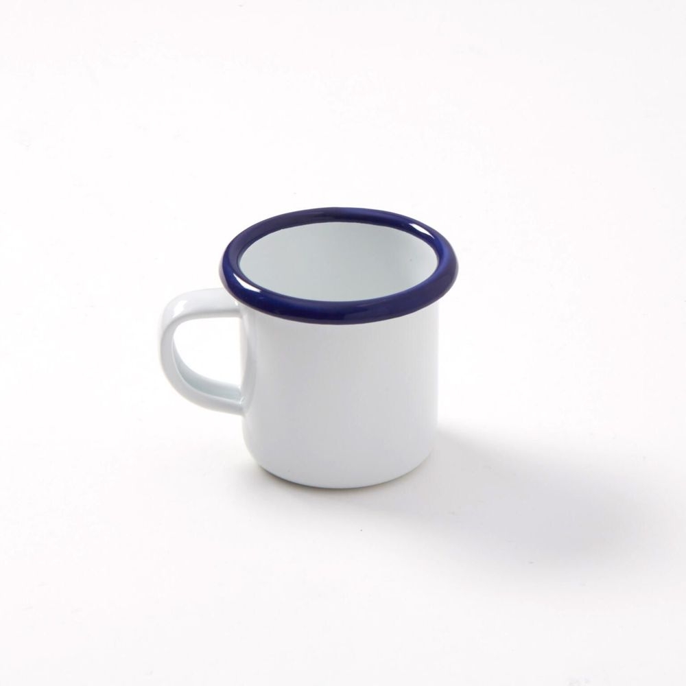 American Metalcraft White With Blue Rim 6 Ounce Enamel Mug With Handle, 2-7/8 Inch Dia. X 2-3/4 X 3-1/2 Inch Height