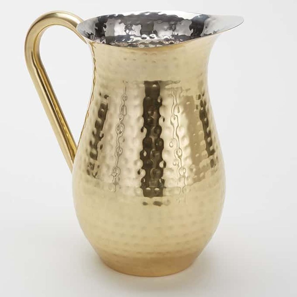 American Metalcraft Gold Hammered Stainless Steel Long Neck Bell Pitcher, 84 Ounce Capacity