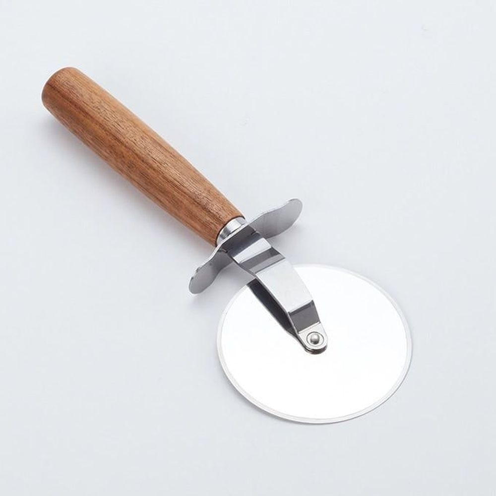 American Metalcraft Stainless Steel Pizza Cutter With Brown Acacia Wood Handle, 9-1/2 Inch Overall Length