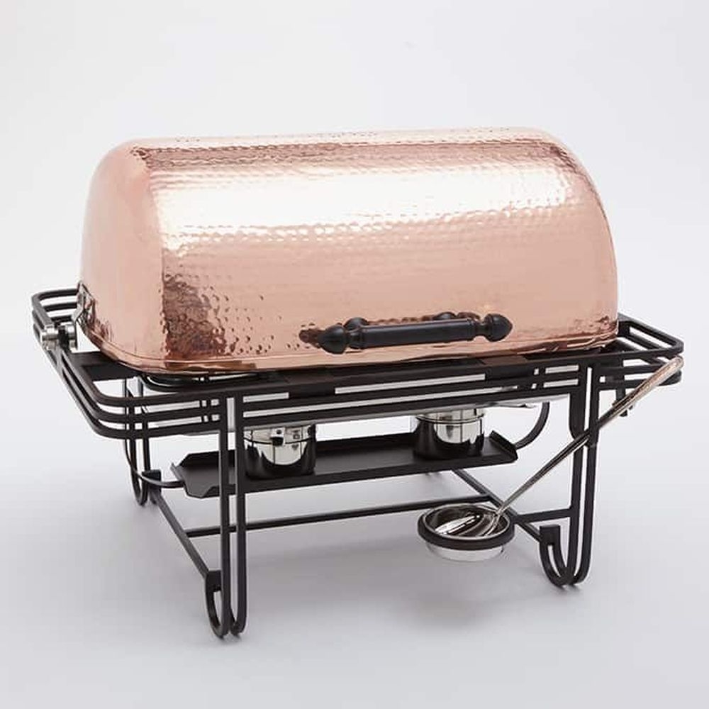American Metalcraft Mesa Stainless Steel Rectangular 8 Quart Roll Top Chafer With Hammered Copper Cover, 27-1/8 X 21-1/4 X 19-1/2 Inch