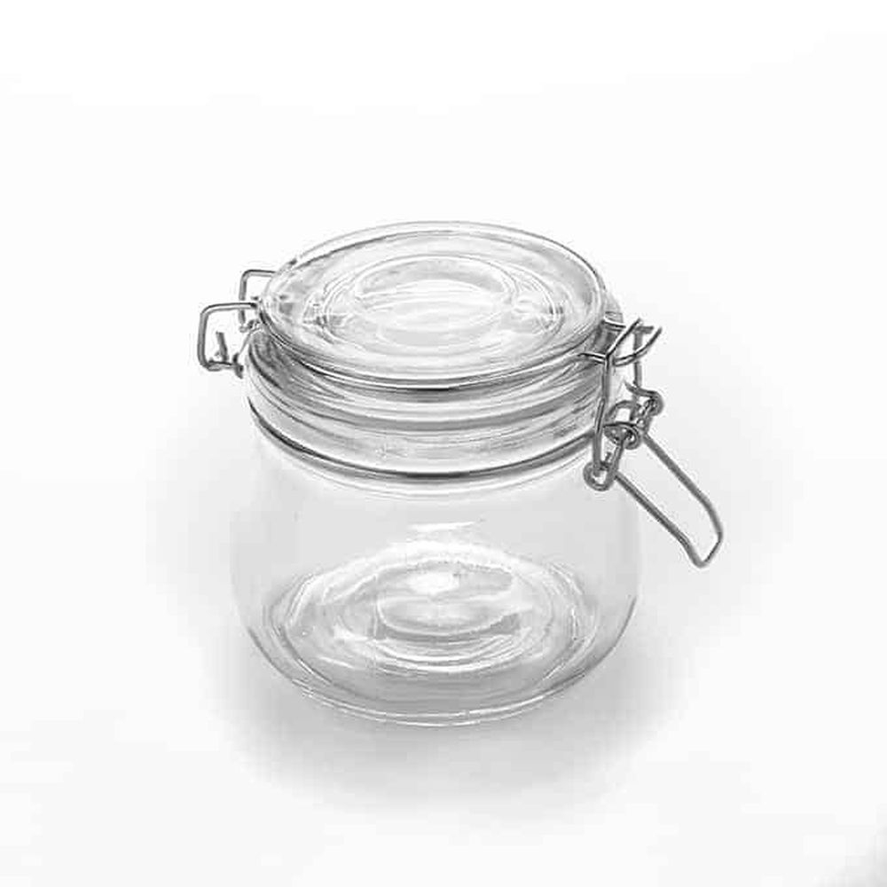 American Metalcraft Clear Glass 16 Ounce Apothecary Jar With Hinges, 4-1/2 Inch Dia. X 4 Inch Height