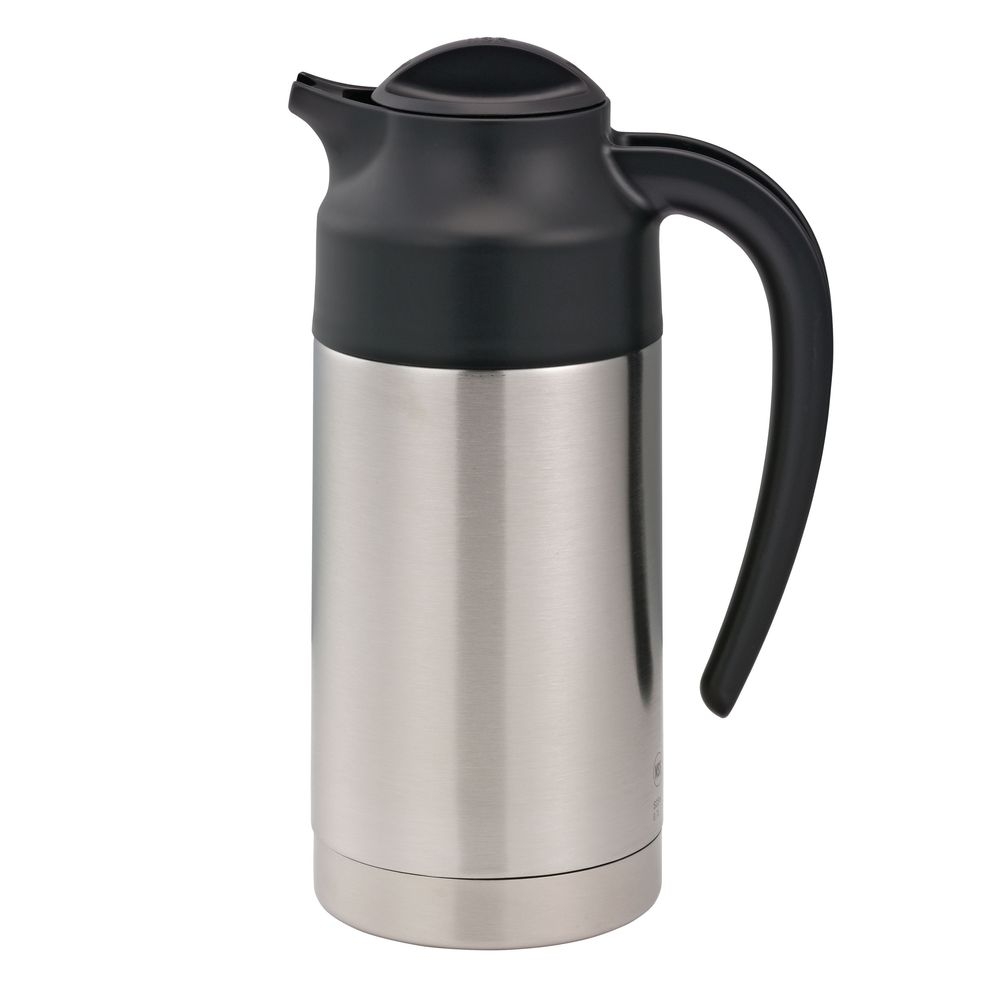 Service Ideas Steelvac Brushed Stainless And Black Finish Vacuum Insulated Creamer With Steel Base And Twist Lid, 0.7 Liter Capacity