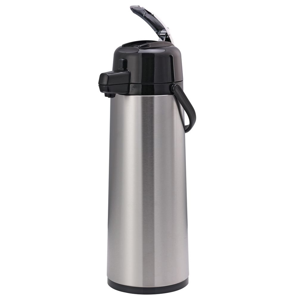 Service Ideas Eco-air Brushed Stainless And Black Finish Glass Vacuum Insulated Airpot With Lever Lid, 3 Liter Capacity
