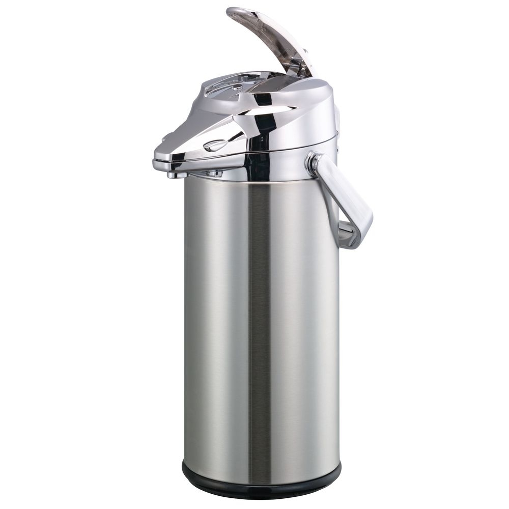 Service Ideas Signa-air Stainless Vacuum Insulated Airpot With Brushed Stainless And Chrome Finish Lever Pump Lid, 2.2 Liter Capacity