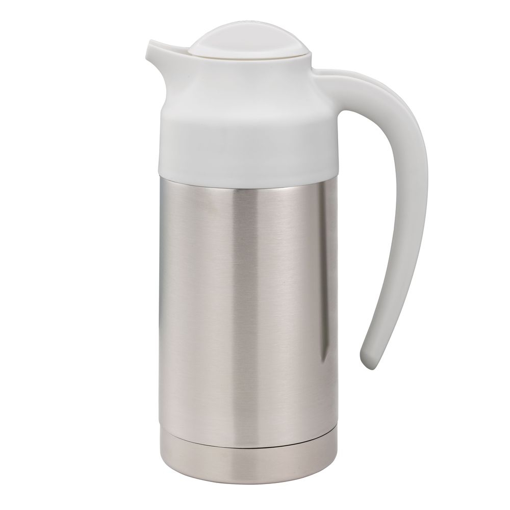 Service Ideas Steelvac Brushed Stainless And White Finish Vacuum Insulated Creamer With Steel Base And Twist Lid, 0.7 Liter Capacity